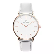 Relógio Feminino Branco Pulseira De Couro Queens Rosé 40mm Cor Do Bisel Rosé Gold