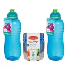 Set Escolar 2x Contenedor Para Snack - Merienda + 2x Botella