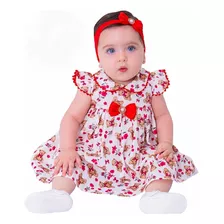 Vestido Para Bebê Menina Infantil Com Tiara 100% Algodão