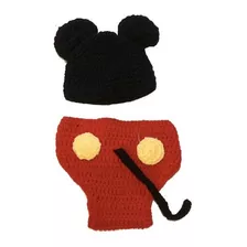Conjunto Tejido A Crochet Mickey Para Bebe Para Fotografias