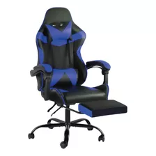 Silla De Escritorio Lumax Rom-ca Gamer Ergonómica Negra Y Azul Con Tapizado De Cuero Sintético