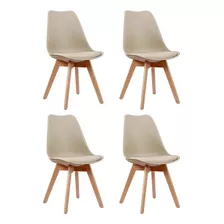 Kit 4 Cadeira Eames Siena Leda Saarinen Base Madeira Cozinha Cor Da Estrutura Da Cadeira Nude