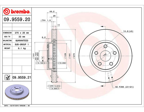 Par Discos Brembo Toyota Corolla Ce 2007-2008 Delantero Foto 2