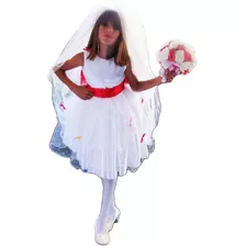 Vestido De Festa Noiva Junina Caipira Infantil Luvas E Véu
