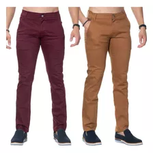 Kit C/2 Calça Sarja Masculina Alfaiataria Skynni Colorida