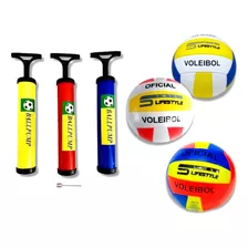 Combo Bola De Volei + Bomba Inflatora Manual Cores Sortidas