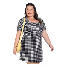 Vestido Xadrez Grid Plus Size Com Mangas Amplas