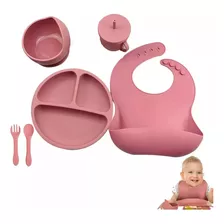 Kit Alimentación Bebe Niño Vajilla Silicona Plato Babero X 8