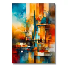 Arquivto Digital - Quadro Abstrato Cidade Cores Vivas 75x105