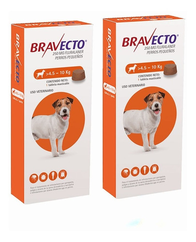 Antipulgas Para Perro Bravecto 250mg 4.5-10 Kg Pack X2