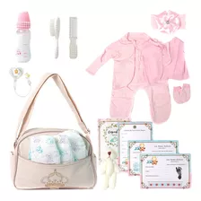 Kit Saída Maternidade Bolsa Bege E Roupas + Acessórios