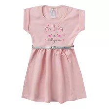 Vestido Infantil Para Bebê Com Cinto Estampa Kittycorn