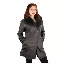 Campera Mujer Tapado Largo Elegante Ecocuero Piel Santellon