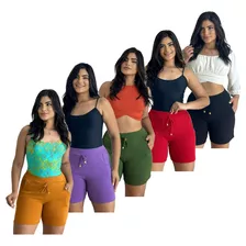 Kit 5 Shorts Malha Crepe Feminino Luxo Com Elastano Promoção