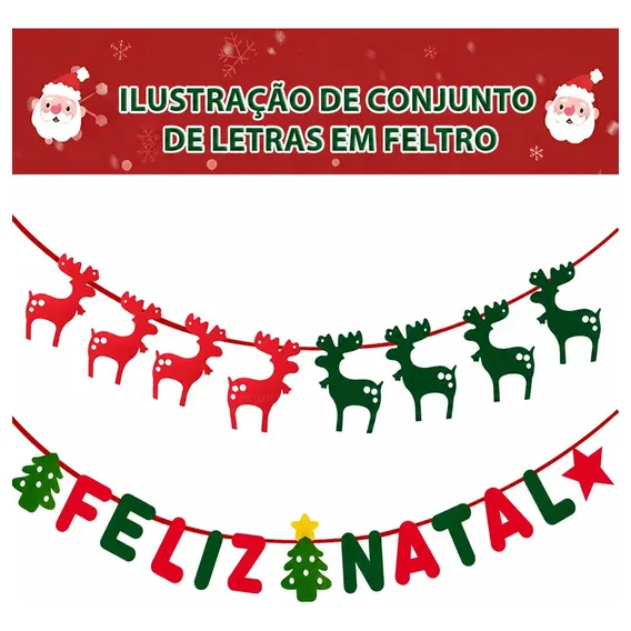 Enfeite De Natal Em Feltro Varal Feliz Natal Com Renas