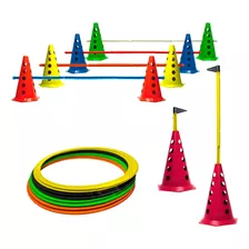 Kit 10 Cones C/ 5 Barreiras + 8 Argolas Agilidade