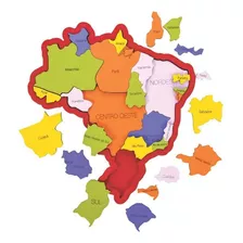 Mapa Brasil-regiões -newart- Brinquedo Educativo Em Madeira