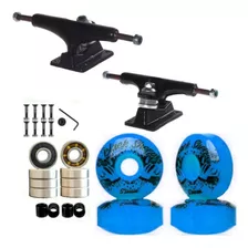 Truck Skate 139mm + Rodas 53mm+ Rolamento Abec 15+ Parafusos Cor Roda Azul