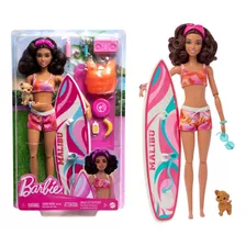 Boneca Barbie Morena Dia De Surf C/ Acessórios Praia Mattel