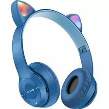 Audifonos Orejas De Gato Led Diadema Bluetooth Inalámbricos Color Azul