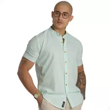 Camisa Slim Manga Curta Masculina Gola Padre