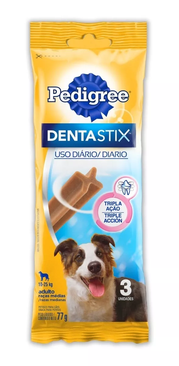 Petisco Pedigree 3 Dentastix Cães Adultos Raças Médias 77g