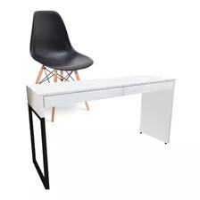 Kit Mesa Desk Branco E Cadeira Eiffel Charles Eames Preto