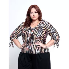 Roupa Feminina Plus Size Blusa Manga 3/4 Com Botões