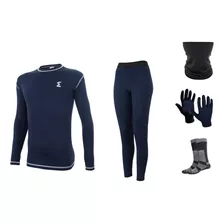 Remera Termica + Calza Larga Kit Guantes + Medias + Cuello 