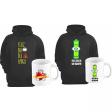 Paquete: 2 Sudaderas, 2 Tazas, Diseño Genérico, Plumón Feliz