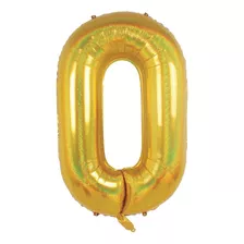 Balão Metalizado Para Festas Nº 0 Dourado Holográfico 101cm