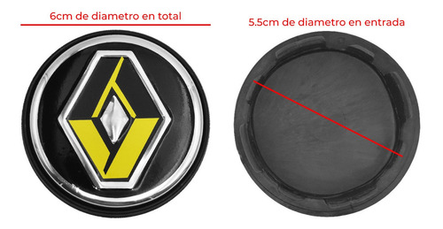 Juego 4 Centros Tapa Rin Renault 6cm Negro Amarill Universal Foto 6
