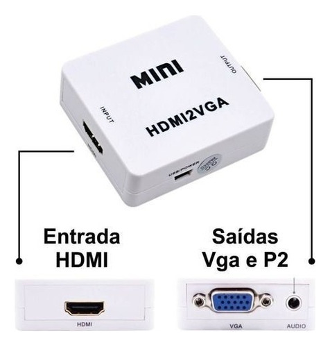 Mini Adaptador Conversor Hdmi A Vga Con Audio Hdmi2vga