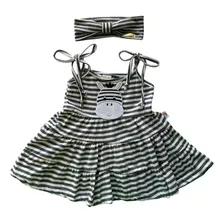 Vestido Para Menina Listrado Com Aplique De Zebra Verão