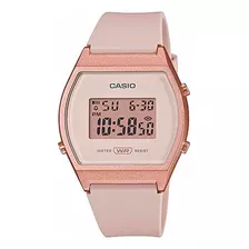 Reloj Pulsera Casio Youth Lw-204 De Cuerpo Color Oro Rosa, Digital, Fondo Rosa, Con Correa De Resina Color Rosa, Dial Negro, Minutero/segundero Negro, Bisel Color Oro Rosa