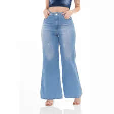 Calça Larga Pantalona Wide Leg Jeans Feminina