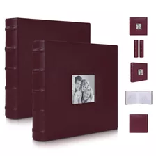 Betco Paquete De 2 Albumes Fotográficos, Encuadernados Y Cosidos A Mano. Capacidad Para 400 Fotos (200 Por Álbum). Tapa Dura En Color Vino