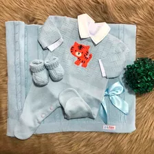 Kit Saída Maternidade Com Manta Bebe Tigre 4 Peças