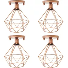 4 Lustre Plafon Industrial Diamante Aramado Cobre Rose Gold