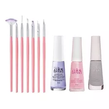 Presente Kit De Pinceis P Unha + 3 Esmaltes Color Trend Avon