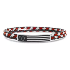 Pulsera De Barra De Bandera Estadounidense De Cuero Trenzado