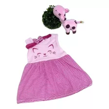 Vestido Rosa Listrado De Gatinho Para Bebê.