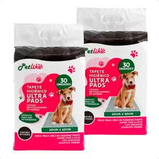 2 Tapete Higiênico Petlike Ultra Pads Carvão 60x60 - 30unids