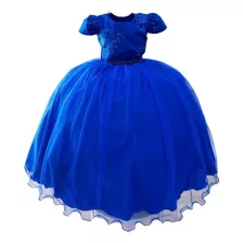 Vestido Infantil Damas De Honra Longo Azul Royal Pérolas