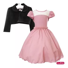 Vestido Azul Infantil Princesas Daminha Festa Luxo + Bolero