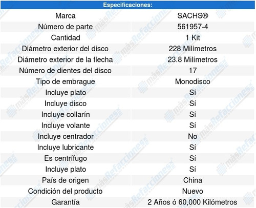 Jgo Embrague Dodge Avenger L4 2.0l 96-99 Sachs Foto 2