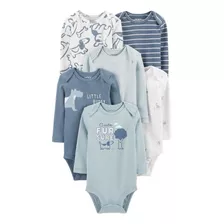 Kit Com 6 Bodys Carters Manga Longa Azul Dog