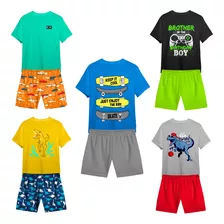 Kit 6 Peças De Roupa Infantil Masculino 3 Camisas + 3 Shorts