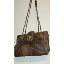 Cartera Vintage Cuero Marrón Correas Cadenas