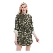 Vestido Tipo Camisa De Mezclilla Con Manga Larga Para Mujer,